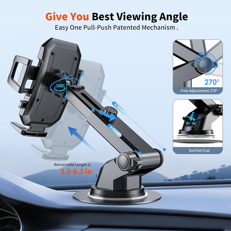 SUUSON Upgraded 3-in-1 Car Phone Holder Mount [Powerful Suction] Phone Mount for Car Dashboard Air Vent Windshield,for All iPhone Android Phone (Black) - Image 5